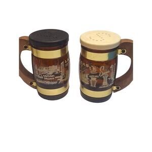 Las Vegas Nevada Salt And Pepper Shakers Mug Style Glass Wood Casinos 4.5 Inches